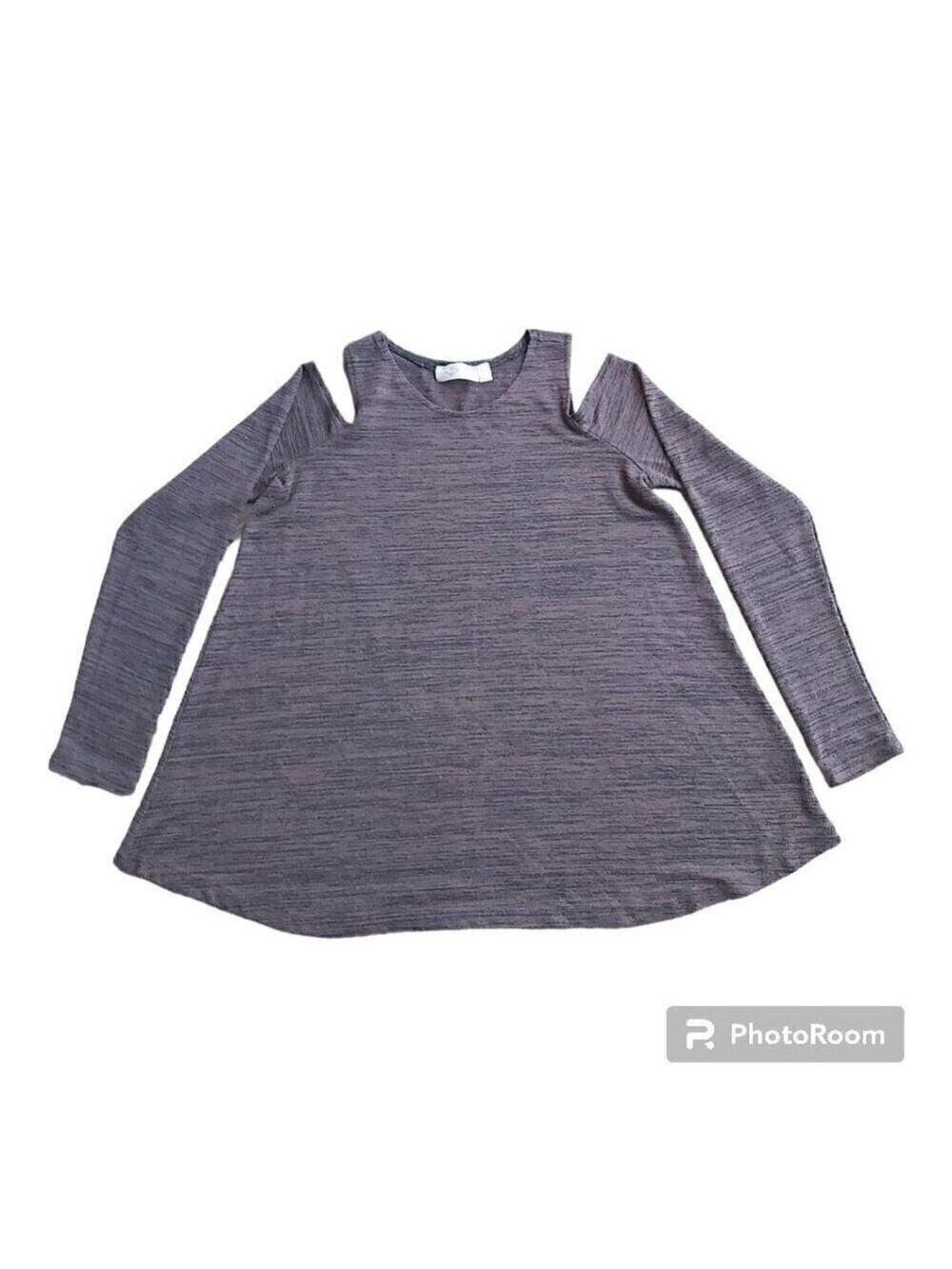 RD Style Charcoal Gray Cold Shoulder Tunic-Long Sleeved, Rayon/Polyester Blend